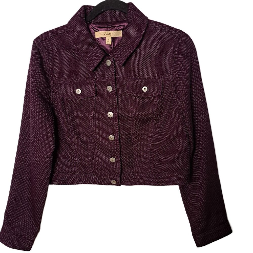 Motto Womens Eggplant Purple Textured Fully Lined Cropped Jacket Size 12